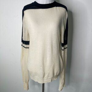A.LC. Women's Cream Black 100% Wool Crewneck Sweatshirt Size Large